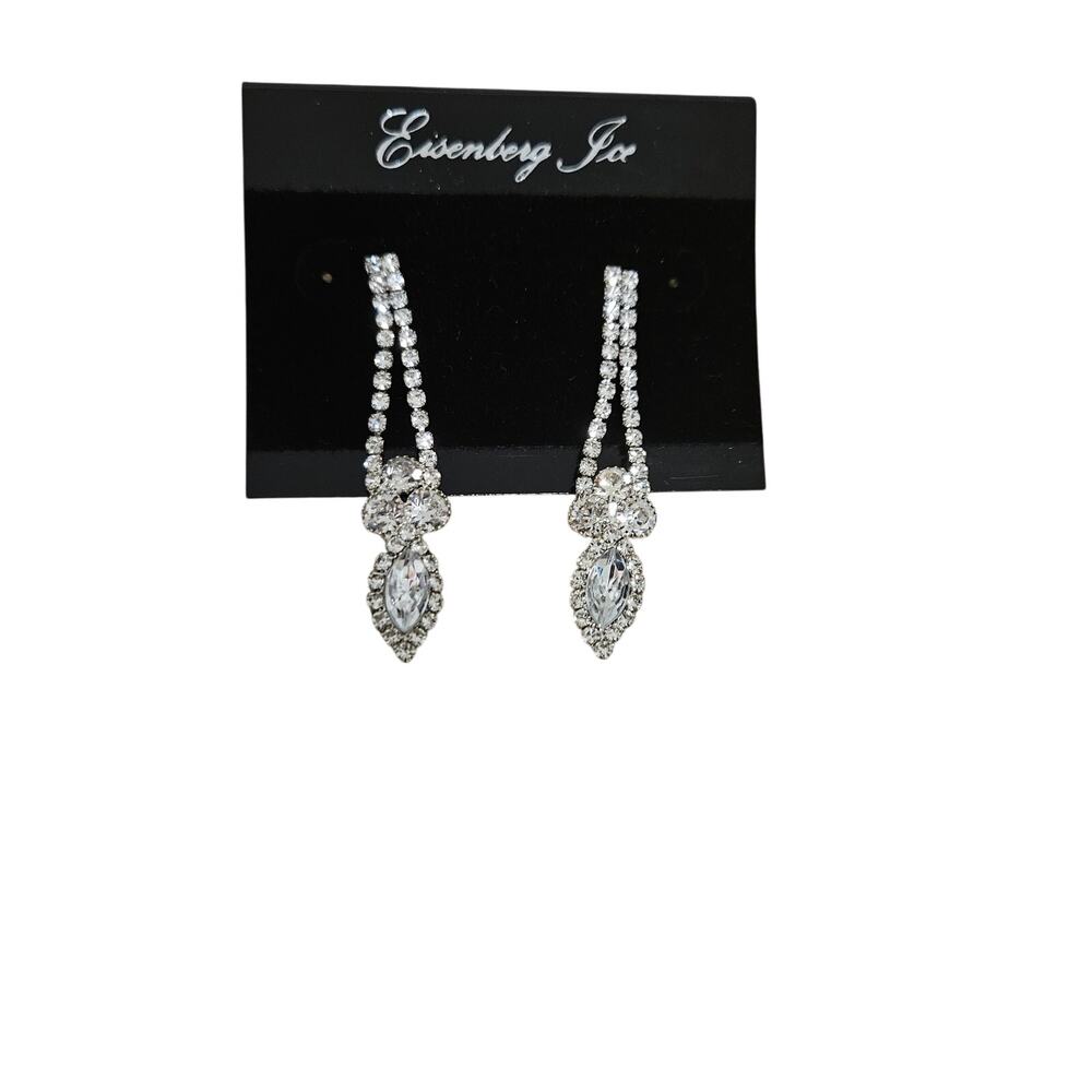 Eisenberg Ice Silver Tone Rhinestone Crystal Marquise Dangle Drop Earrings